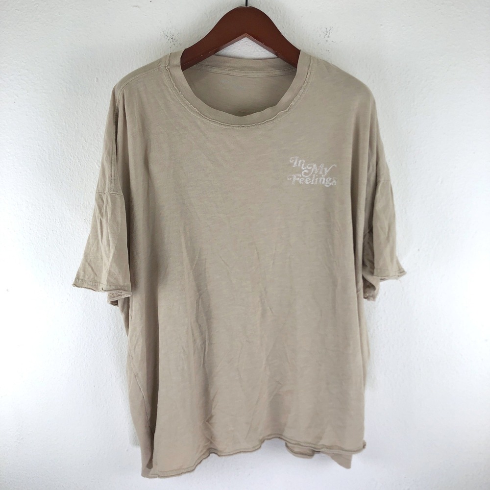 Oversized Comfy Aerie In My Feelings Distressed Tee Tan XXL Short Sleeve Cotton